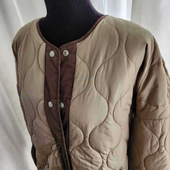 NEW Noisy May Quilted Oversized Jacket Womens M Green Maggy Snap Button Coat - Picture 3 of 14